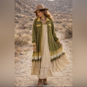 Jaded Gypsy “In The Moment” Boho Lace Hem Cotton Duster Shacket ~Size: S/M~ NWT